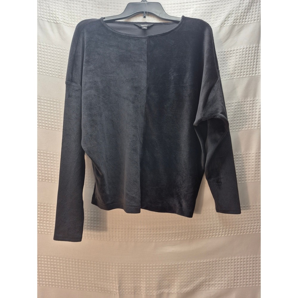 Simply Vera Wang Pajama Top Women Sz M Black Pleated Long Sleeve Crew Neck 7306